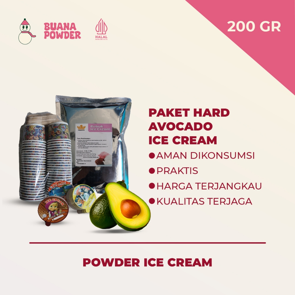 

BUANAPOWDER - PAKET BUBUK ES KRIM MURAH RASA AVOCADO 200 gr / PAKET USAHA ES KRIM RUMAHAN