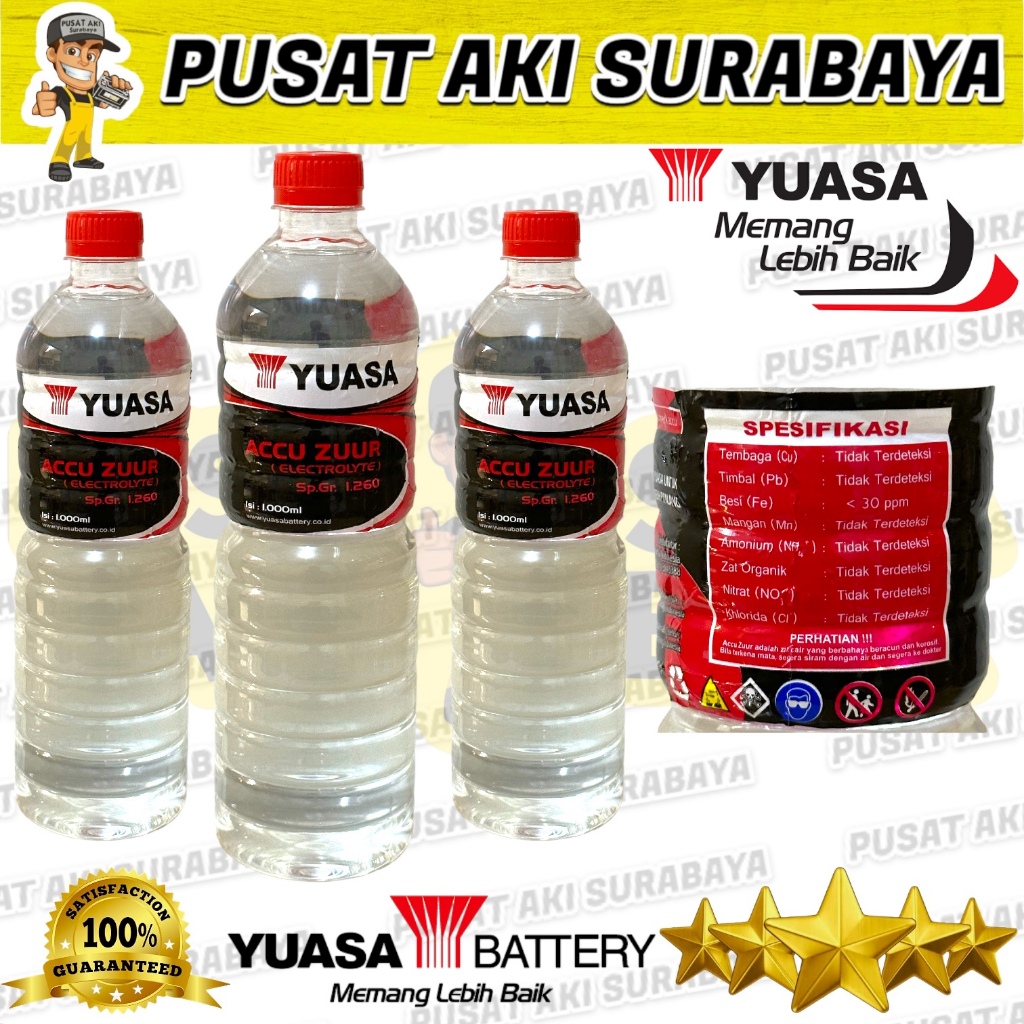 ORIGINAL AIR ACCU ZUUR YUASA SEPEDA MOTOR MOBIL AIR AKI 1 LITER TUTUP MERAH TUTUP BIRU