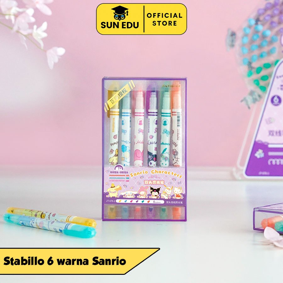 

Ay00! 6PCS Stabilo Twin Head Penanda Highlighter Maker Kuromi Melody Cinamoroll