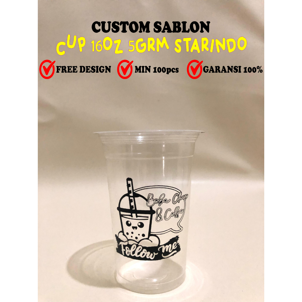 GELAS CUP PLASTIK SABLON UKURAN 16OZ 5GRM STARINDO
