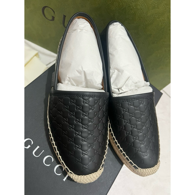 BNIB GUCCI ESPADRILLES LEATHER BLACK 36.5