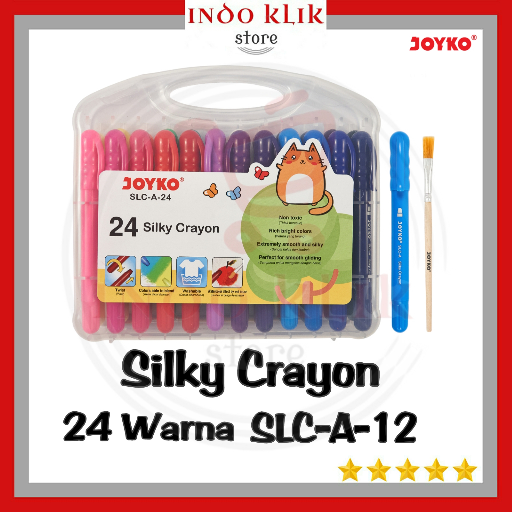 

Crayon Joyko Silky SLC-A-24 Warna + Kuas / Krayon Halus SLC A 24 Hard Case / Krayon Murah