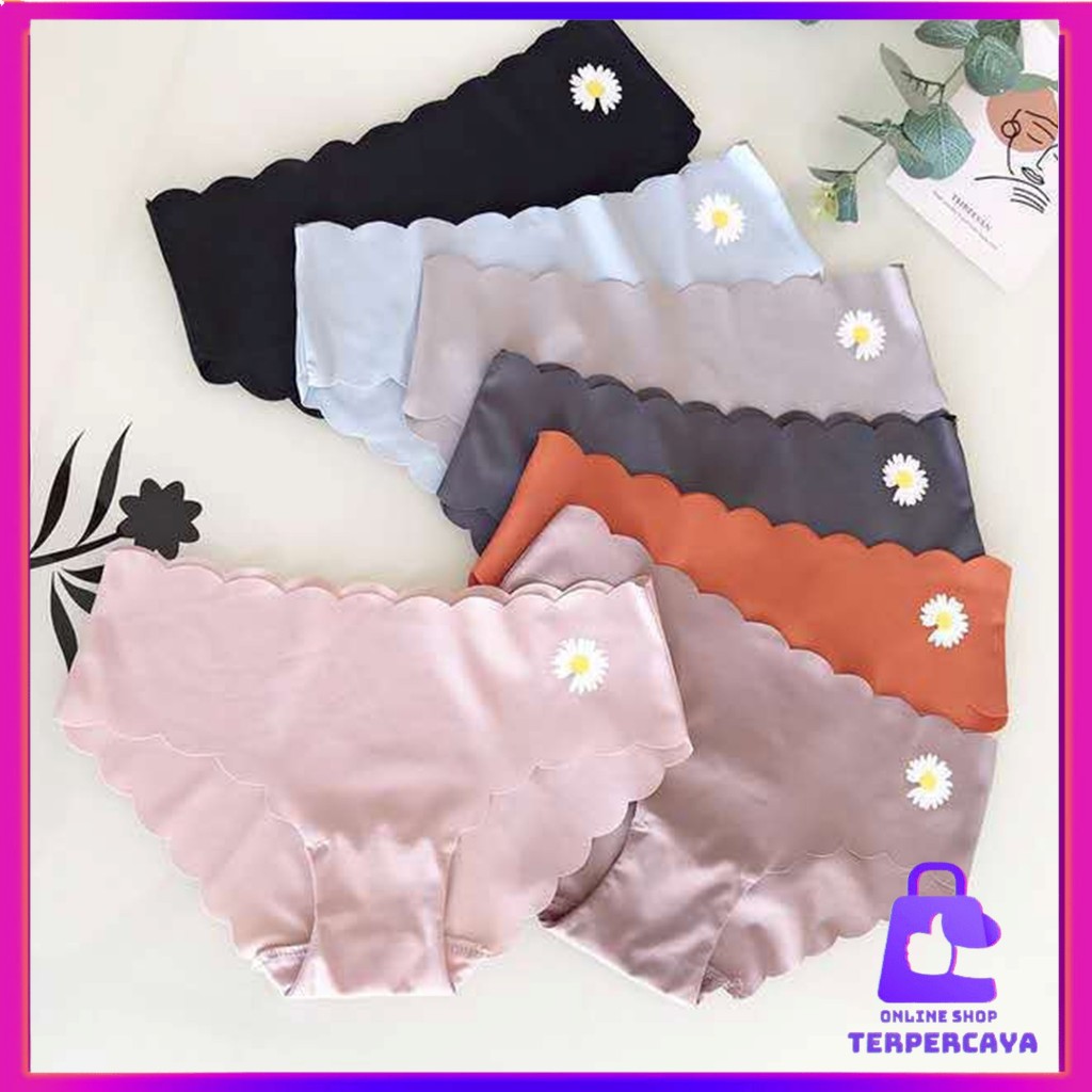OST Celana Dalam Wanita Satin 6870 Motif Bunga Daisy  Wanita Seamless Anti Nyeplak Underwear Push Up