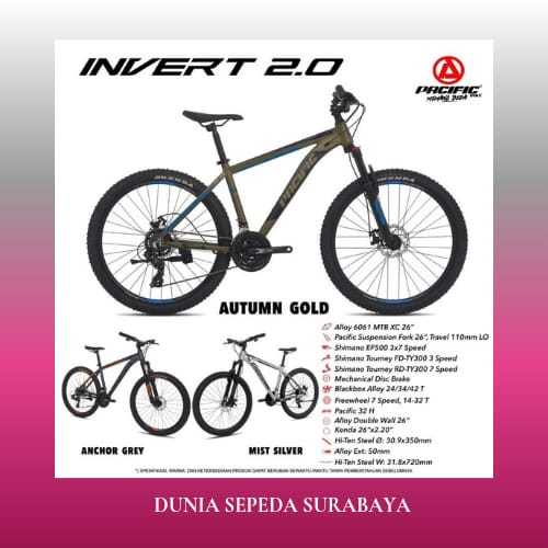 SEPEDA GUNUNG MTB PACIFIC INVERT 26 & 27,5 INCH 2.0 ALLOY SHIMANO TERBAIK