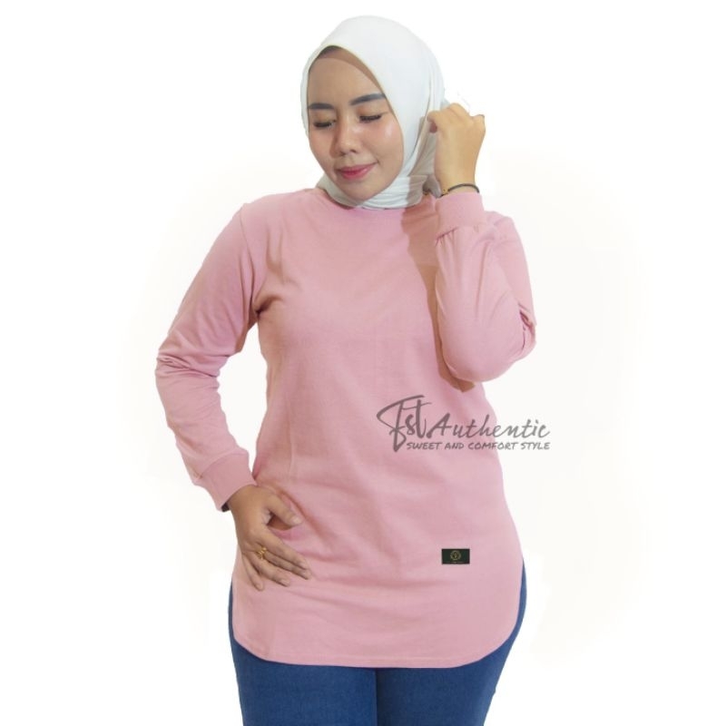 Baju Kaos Wanita Lengan Panjang Dinary Warna Dusty Pink / Atasan Wanita / Kaos Wanita / Atasan Wanit