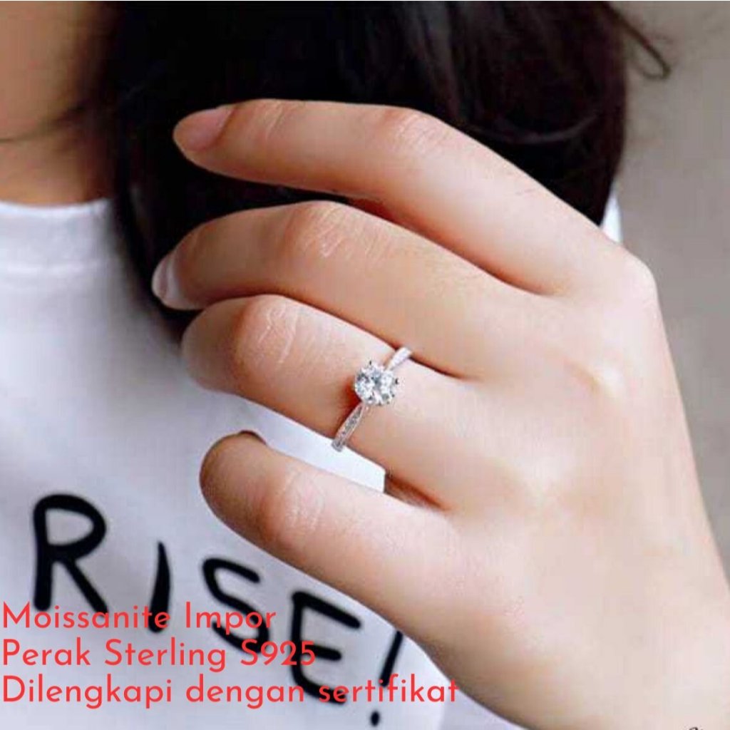 Cincin Wanita Terbaru Sterling Silver 925 Batu Berlian Moissanite