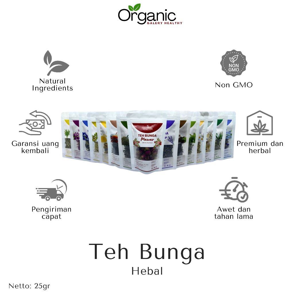 

Teh Bunga Earl Grey Black Tea Green Tea Daun Pandan Lavender Globe Amarant Chamomile Mawar Rose Bunga Tea Bag 25gr Flower Healthy