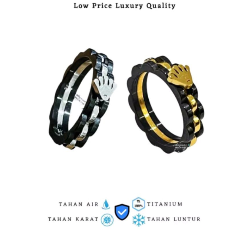 COD||cincin mahkota crown titanium hitam gold ring pria wanita anti karat anti luntur