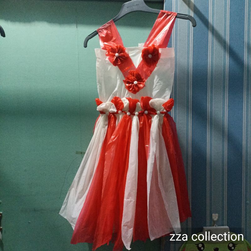 baju kresek merah putih,baju daur ulang anak perempuan set bando,baju karnaval,baju fashion show
