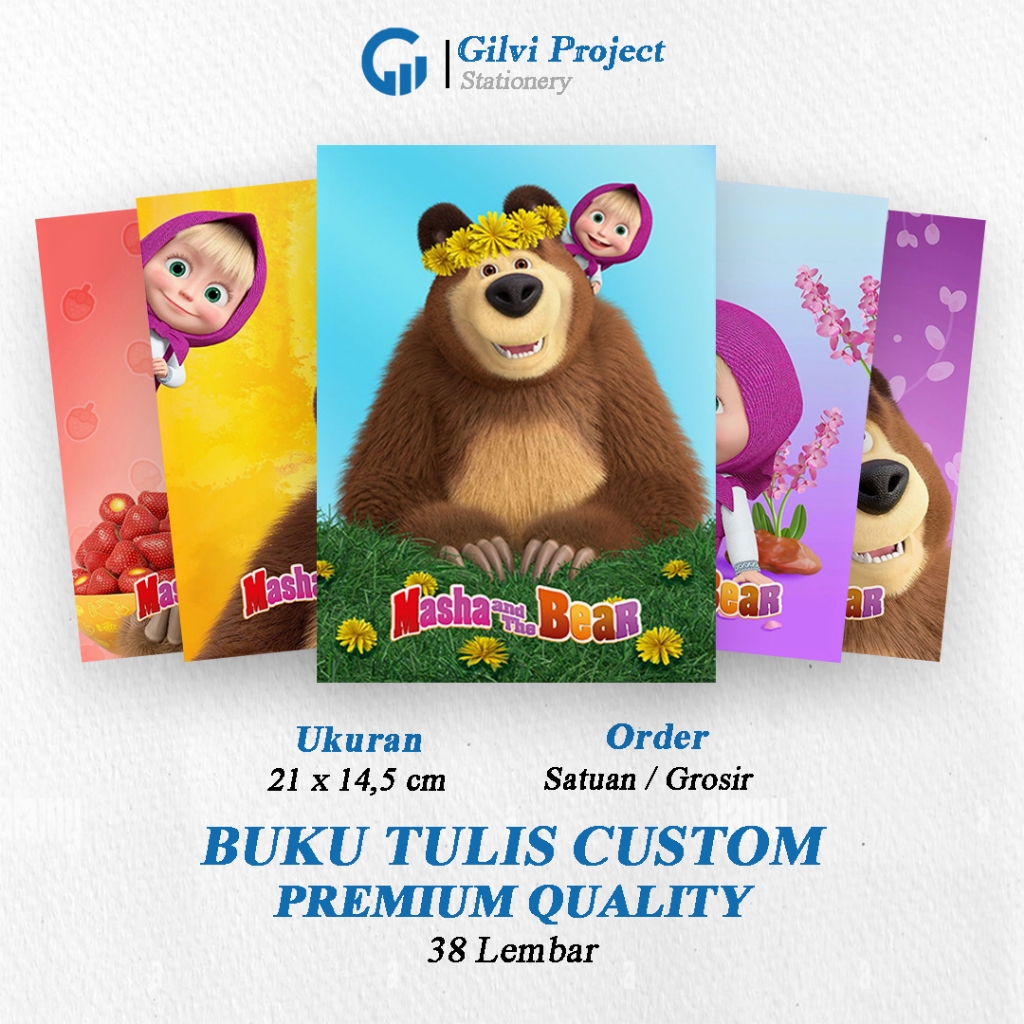 

Buku Tulis Sekolah Custom Tema MASHA AND THE BEAR Bergaris 38 Lembar 1 Pak Isi 5 Buku/ Buku Tulis Anime/ Buku Aesthetic/ Buku Catatan