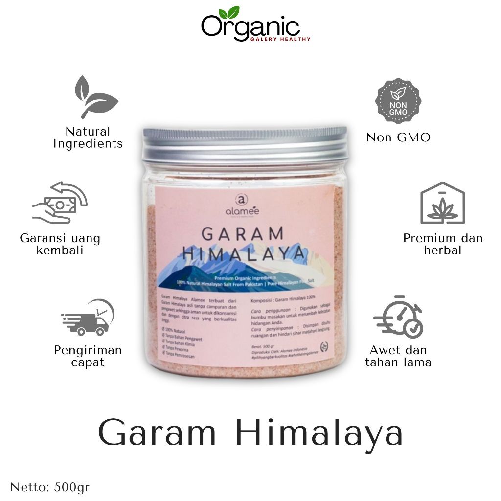 

GARAM HIMALAYA ORIGINAL 500 GR HIMALAYAN PINK BUMBU MASAKAN PENYEDAP RASA MAKANAN ORGANIC UNTUK DIET SEHAT