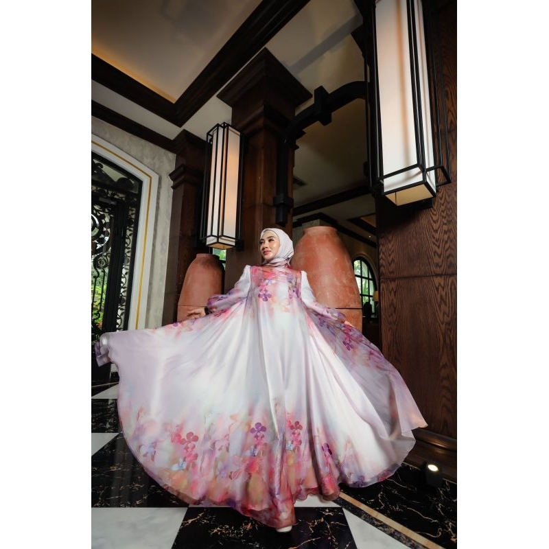 Shellasaukia Dress Flower Blossom Set Hijab Terbaru 2024 Original Shellasaukiashop Official Gamis Sy