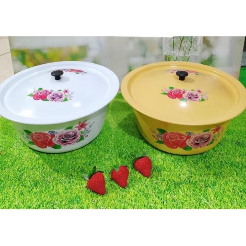 BASKOM TUTUP ENAMEL WARNA KEMBANG BMW 18 CM 20 CM 22 CM 24 CM /BASKOM TUTUP WARNA BMW