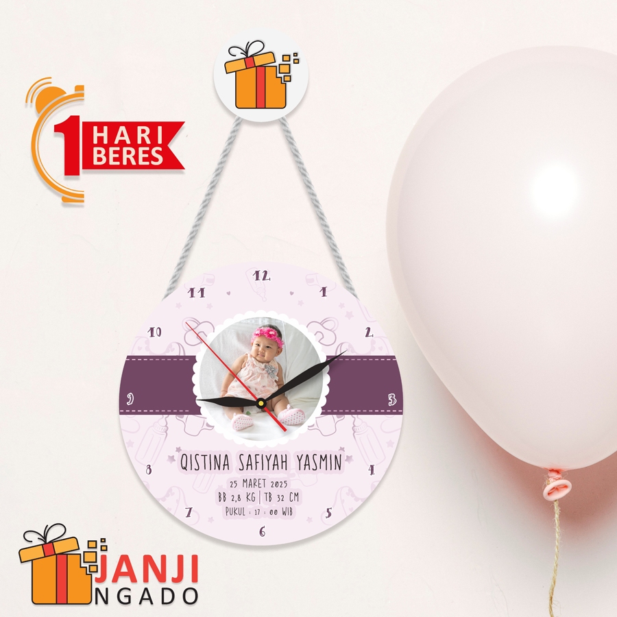 Jam Dinding Gantung Kelahiran Anak Cewe Cowo Custom Photo Hadiah Persalinan Gift Baby Girl Newborn