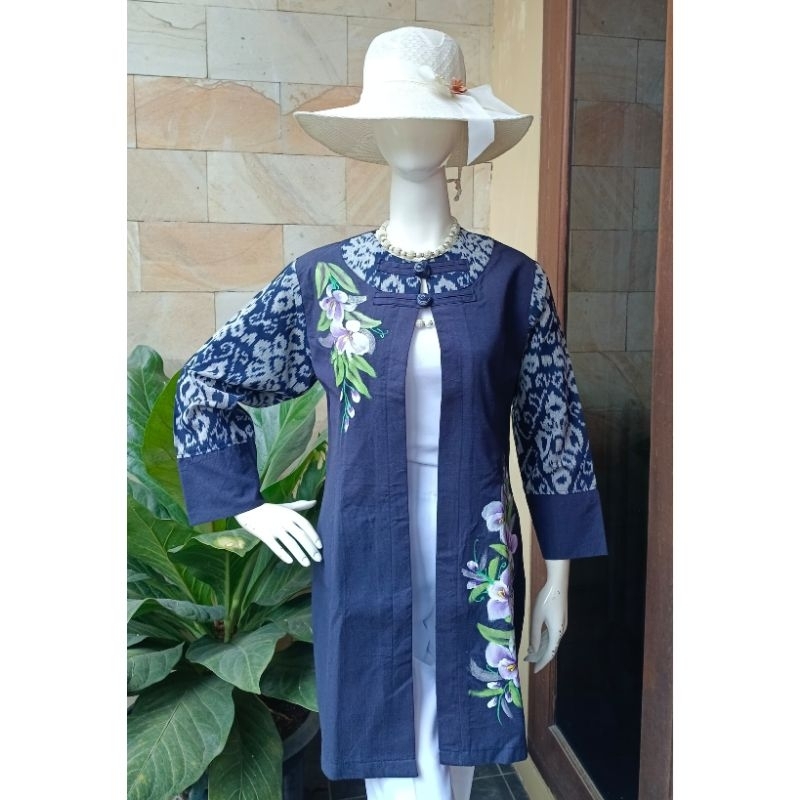 OUTER BLAZER TUNIK BATIK, OUTER WANITA BATIK LUKIS HANDMADE, TUNIK WANITA
