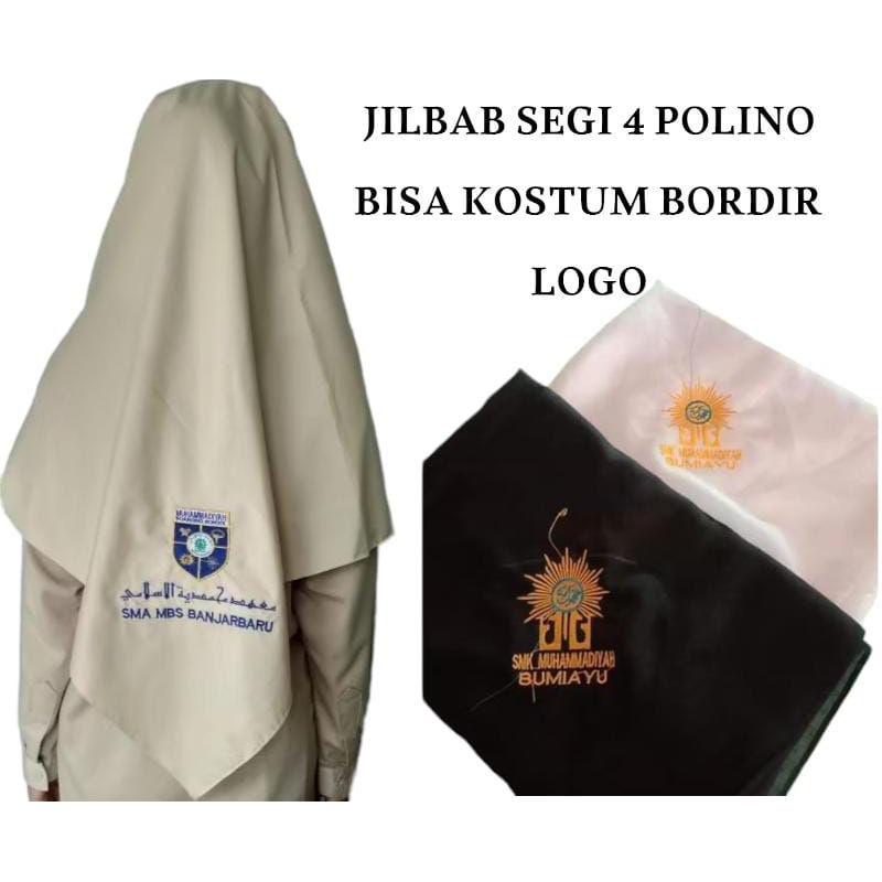 JILBAB SEKOLAH SEGI 4 BAHAN POLINO BISA KOSTUM BORDIR LOGO/TULISAN