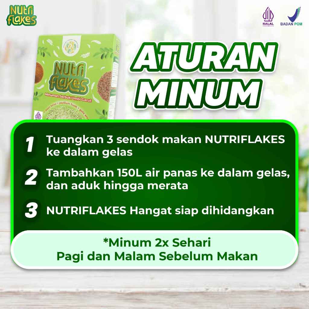 

QH Nutriflakes Sereal Sehat Dari Umbi Garut dan Daun Kelor Ampuh Atasi Asam Lambung Maag GERD isi