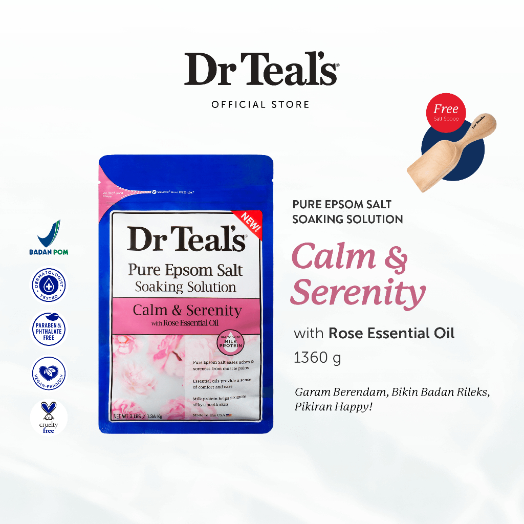 Dr Teal's Pure Epsom Salt Soaks/Garam Berendam - Rose Essential Oil 1.3 KG