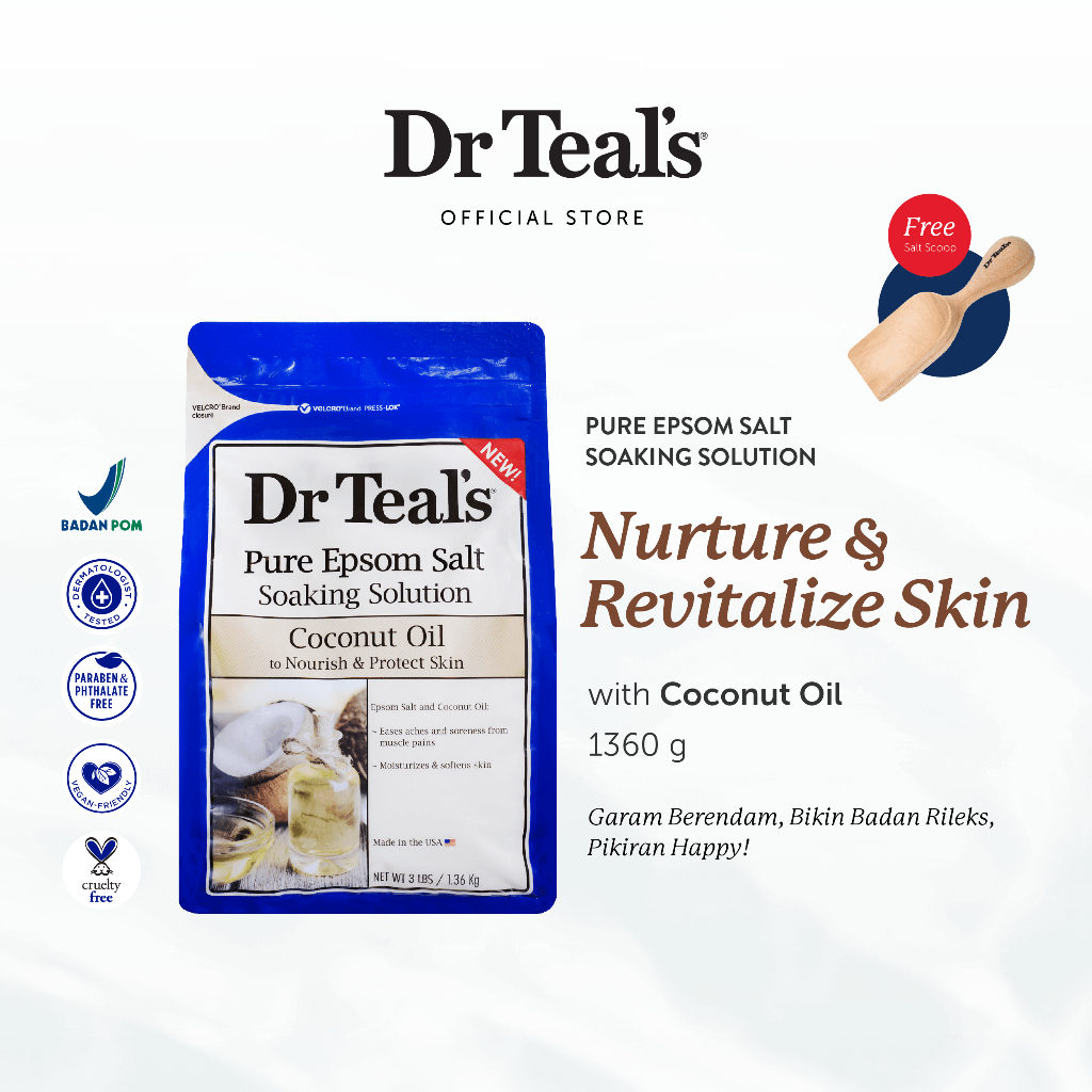 Dr Teal's Pure Epsom Salt Soaks/Garam Berendam - Coconut Oil 1.3 KG