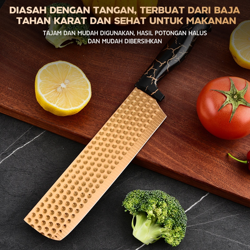 BESTPROMO TEXANIA SET PISAU STAINLESS STEEL ISI 7PCS ITANIUM WARNA GOLD PERALATAN DAPUR 7PCS