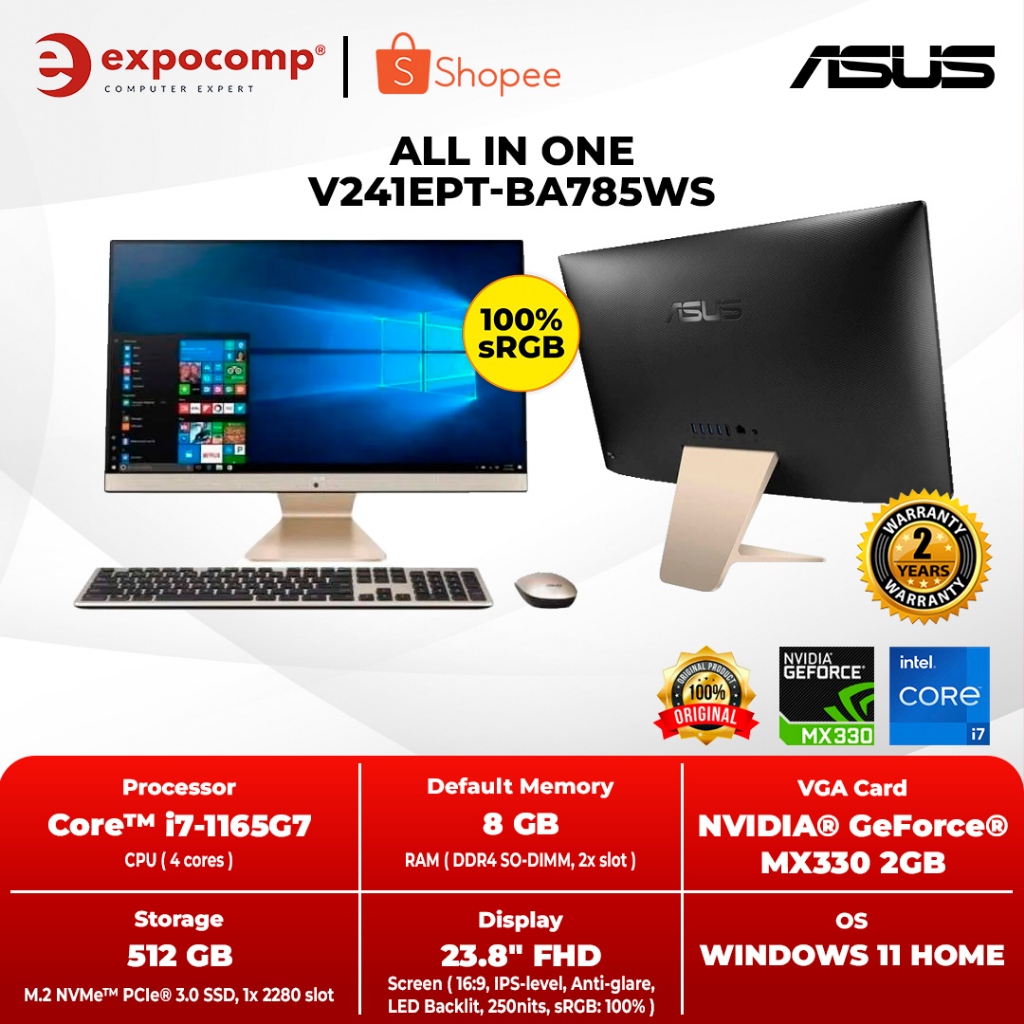 ASUS ALL IN ONE AIO V241EPT-BA785WS BLACK CORE i7-1165G7 MX330 8GB 512GB W11