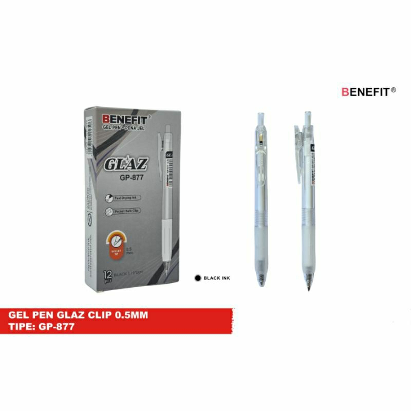 

12 pcs Gel pen glaz clip/bulpen klik benefit/gp-877
