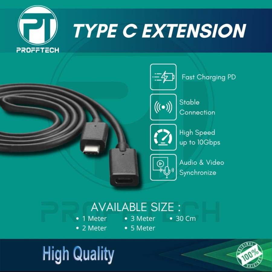 KABEL TYPE C - EXTENSION, ORIGINAL PROFFTECH - 5 Meter