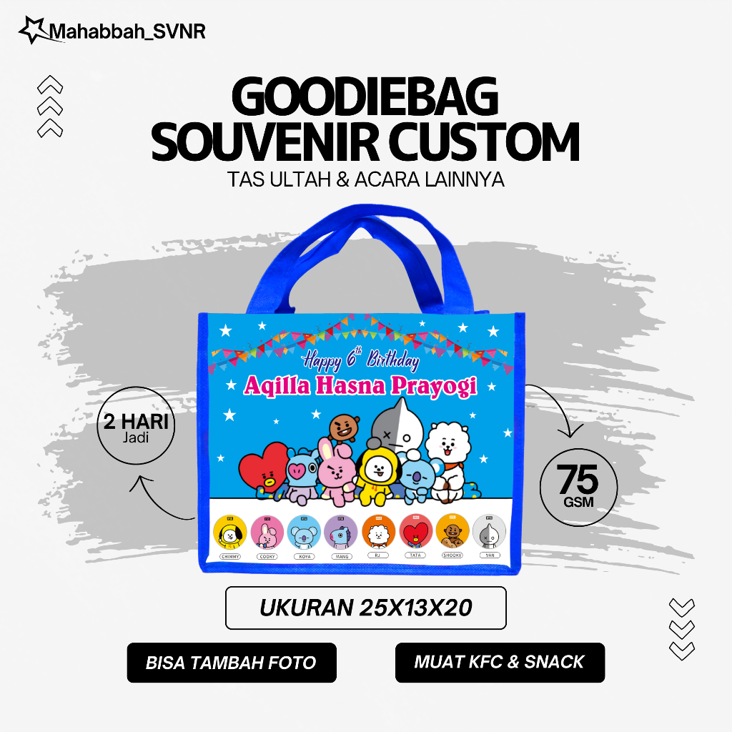 

GOODIE BAG LANDSCAPE bt21 / TAS ULTAH READY STOK MURAH / TAS ULANG TAHUN BISA TAMBAH NAMA