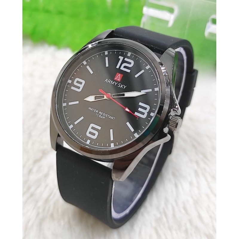 Jam tangan pria cowok tali rubber army sky new