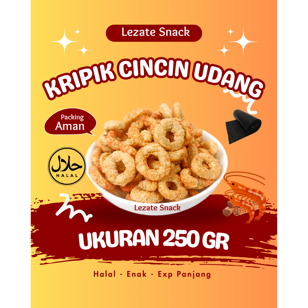 

Keripik Cincin Udang 250GR Enak Renyah Murah / Ring Udang Pedas Balado Dan Gurih Halal Snack Krupuk Cincin Udang