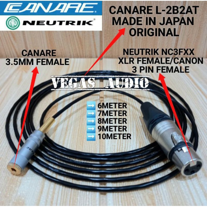 KABEL CANARE KECIL ORIGINAL JACK NEUTRIK XLR FEMALE TO 3.5MM FEMALE 6M-10M
