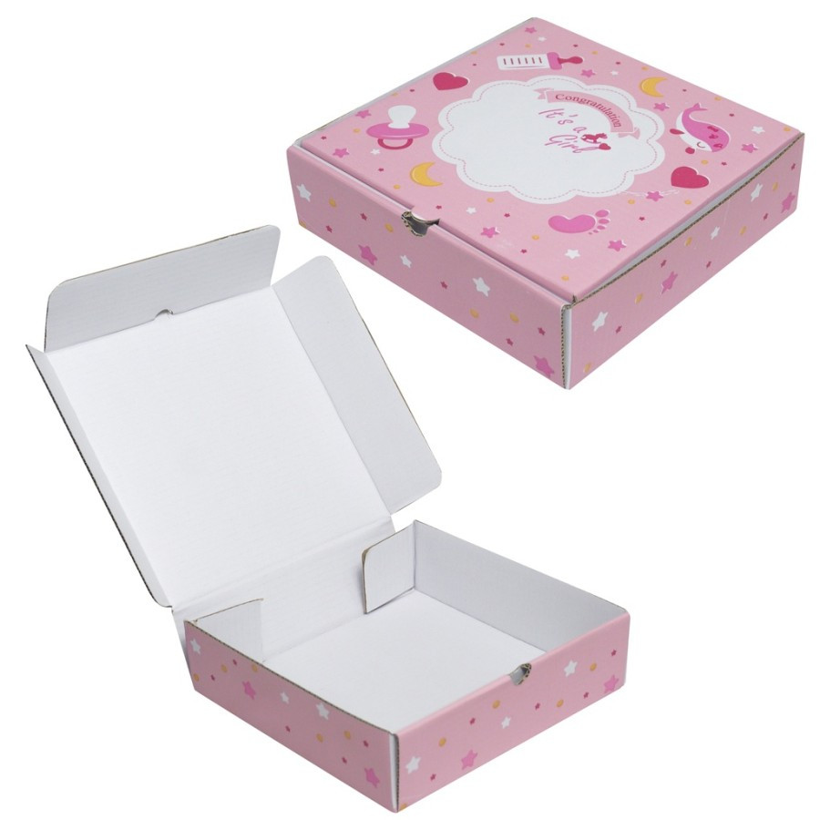 

(5pcs) Box Hampers Kemasan Kado Hadiah Anak Souvenir Dus Snack 24x24x7cm Motif Its Girl Pink