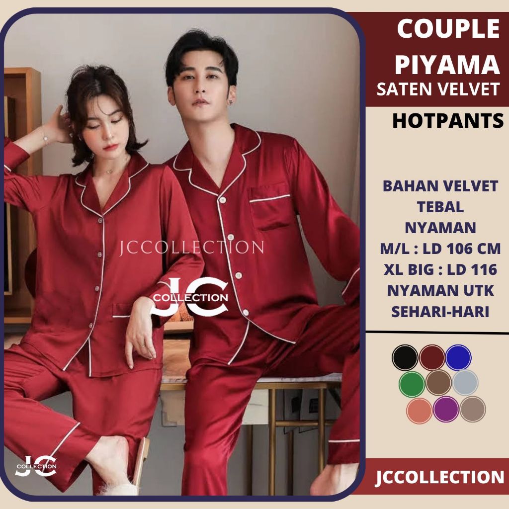 Piyama Couple pasangan Satin Big Size Jumbo LD 116 cm - COUPLE Baju Tidur Piyama PP - JCCollections