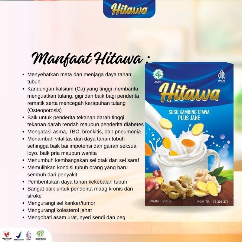 

HITAWA_SACHET Susu kambing etawa herbal plus jahe untuk tulang dan nyeri sendi
