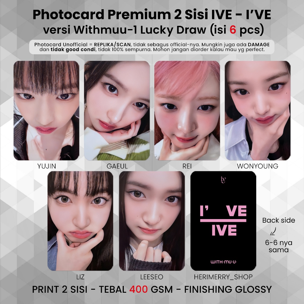 (ISI 6 PCS) Photocard IVE I'VE - PC Premium 2 Sisi Kartu Kpop Merch Unofficial REI ZOOM