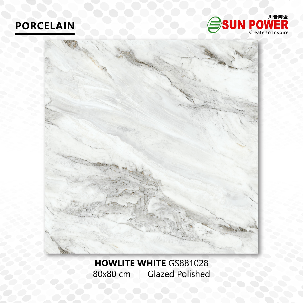 Granit Lantai Glazed Polished 80x80 - Howlite White | Sun Power