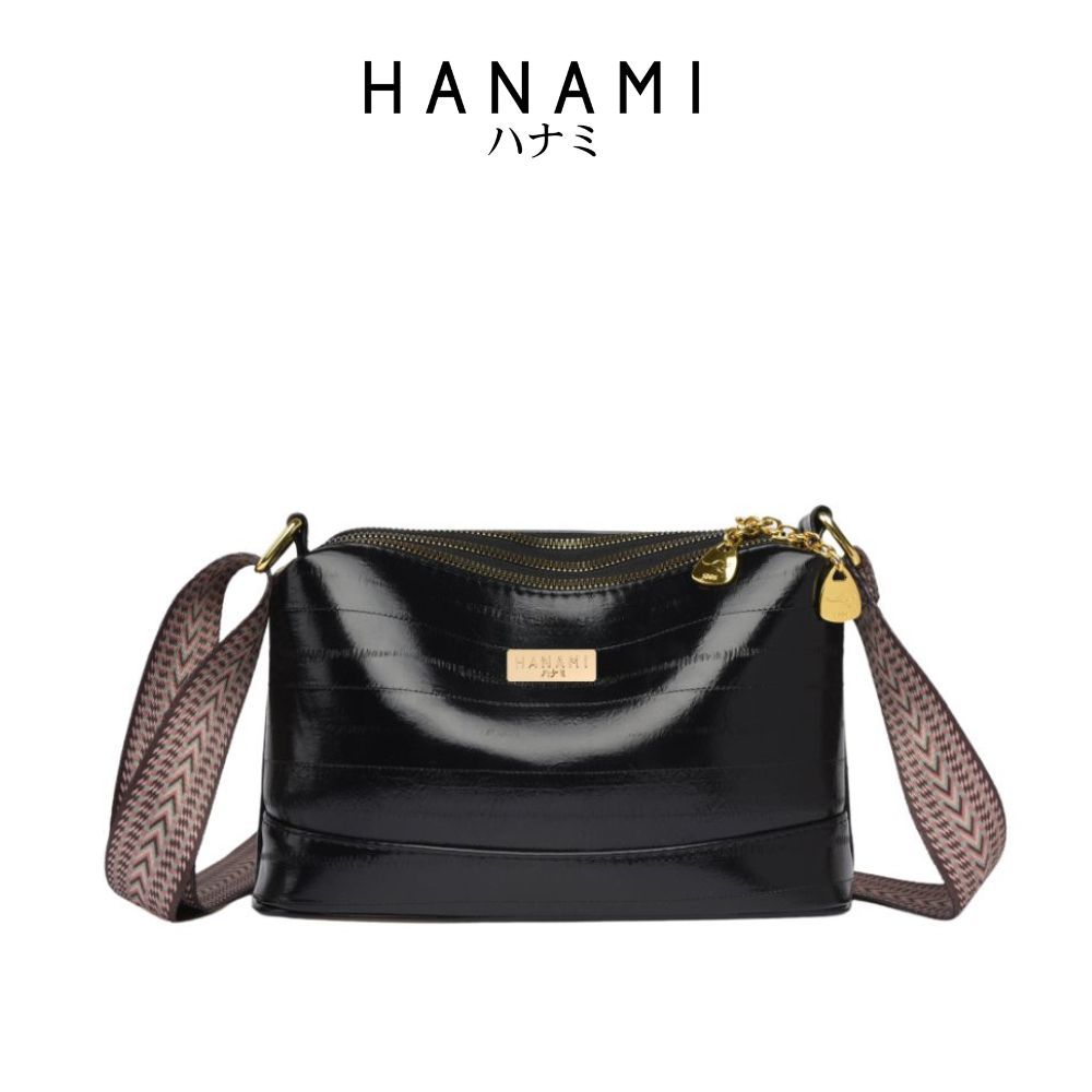 HANAMI Tas Selempang Wanita Virana Kulit Hitam Cantik Simple Tali Motif Branded Kekinian TA1017B5