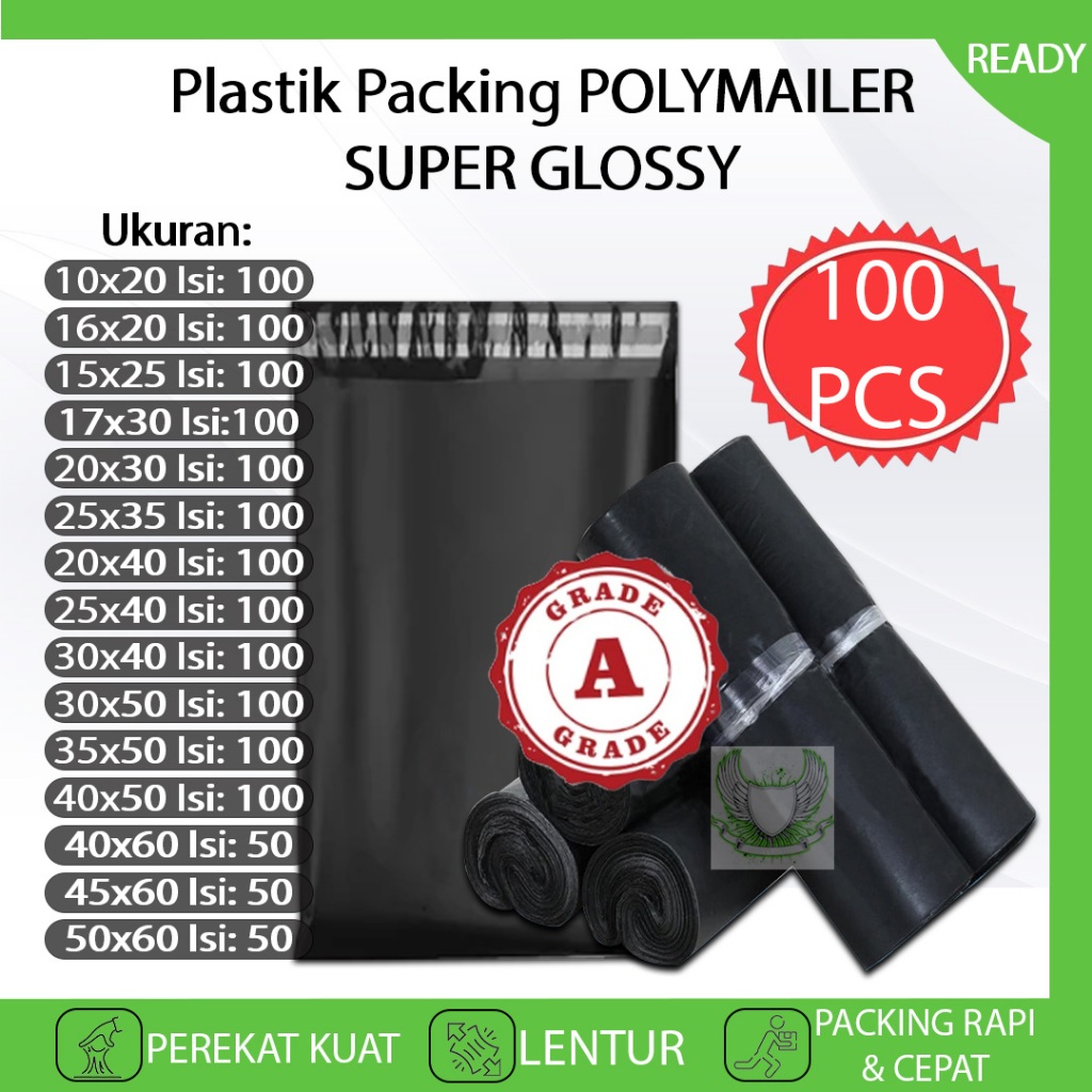 

Plastik Packing POLYMAILER Packing Baju GRADE A 100PCS SUPER GLOSSY PREMIUM Kantong Pelastik Amplop Paket Usaha Online Shop