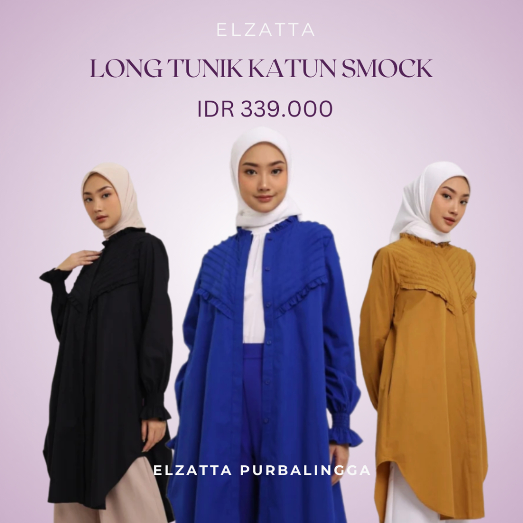 Elzatta Long Tunik Katun Smock Tunik Polos Wanita Model Ruffles Bahan Katun Premium Elzatta