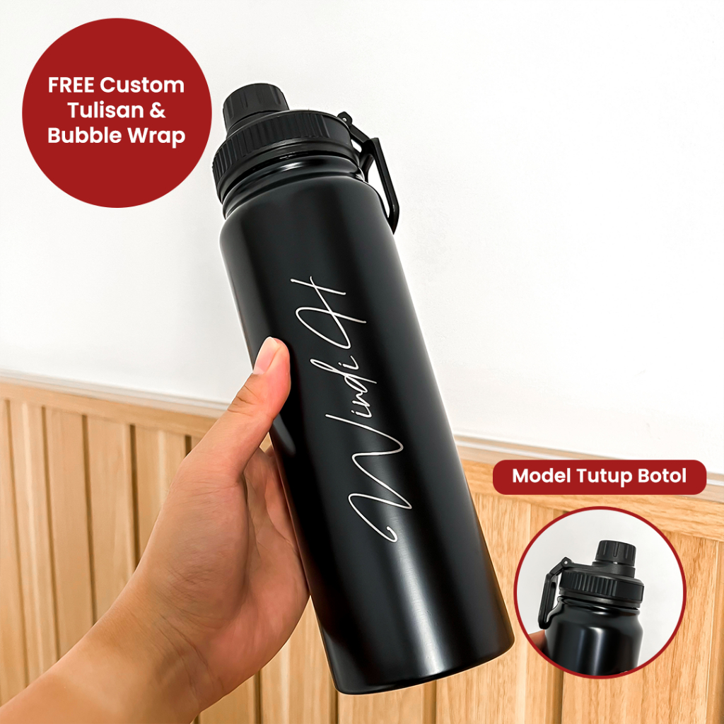 Tumbler SPORTY Custom Nama Tumblr Stainless Grafir Logo Botol Minum Custom Tulisan Nama atau Logo