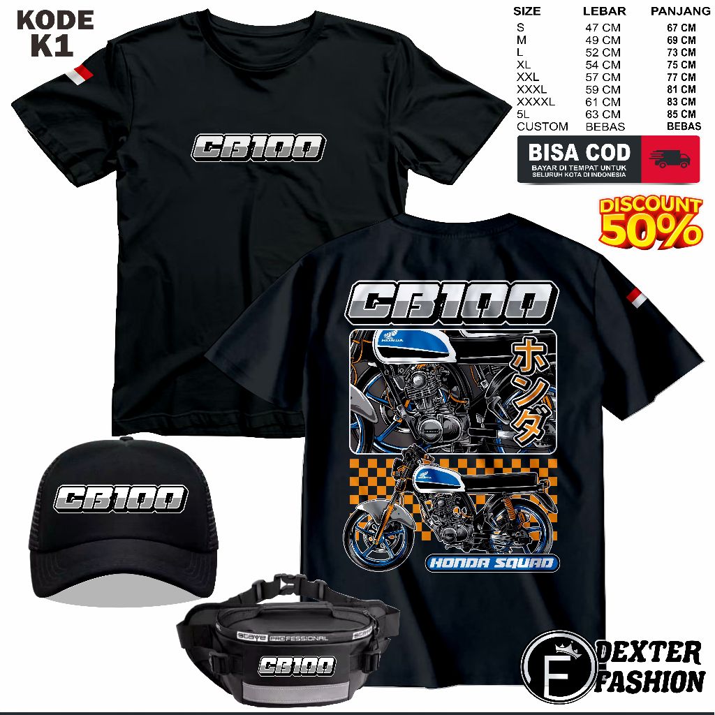 BAJU KAOS HONDA CB100 GRATIS TOPI DAN TAS T-SHIRT CB100