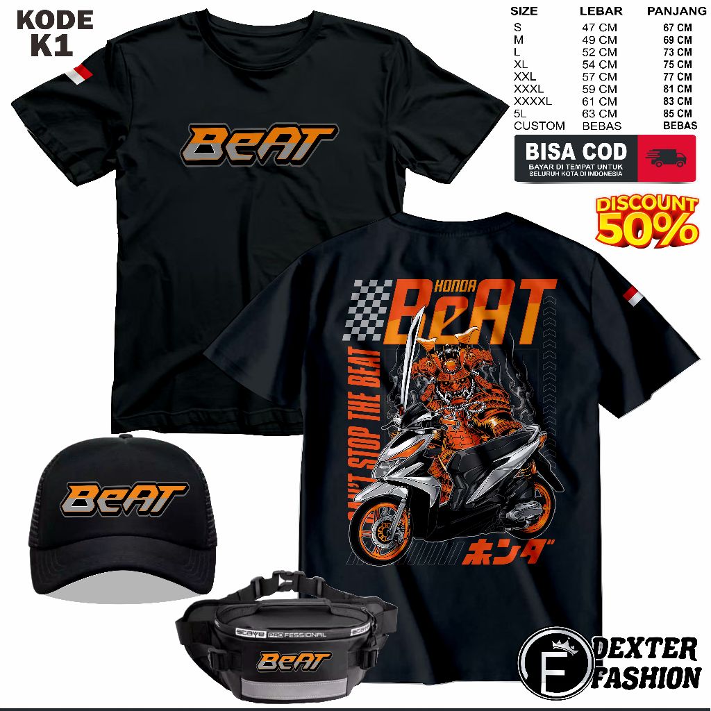 KAOS HONDA BEAT GRATIS TOPI DAN TAS BAJU BEAT DAPAT TOPI DAN TAS T-SHIRT BEAT TERBARU | DEXTER FASHI