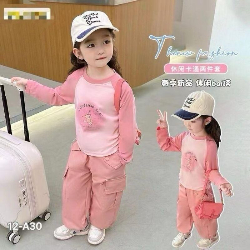 setelan cargo anak perempuan import/ setelan baju anak perempuan