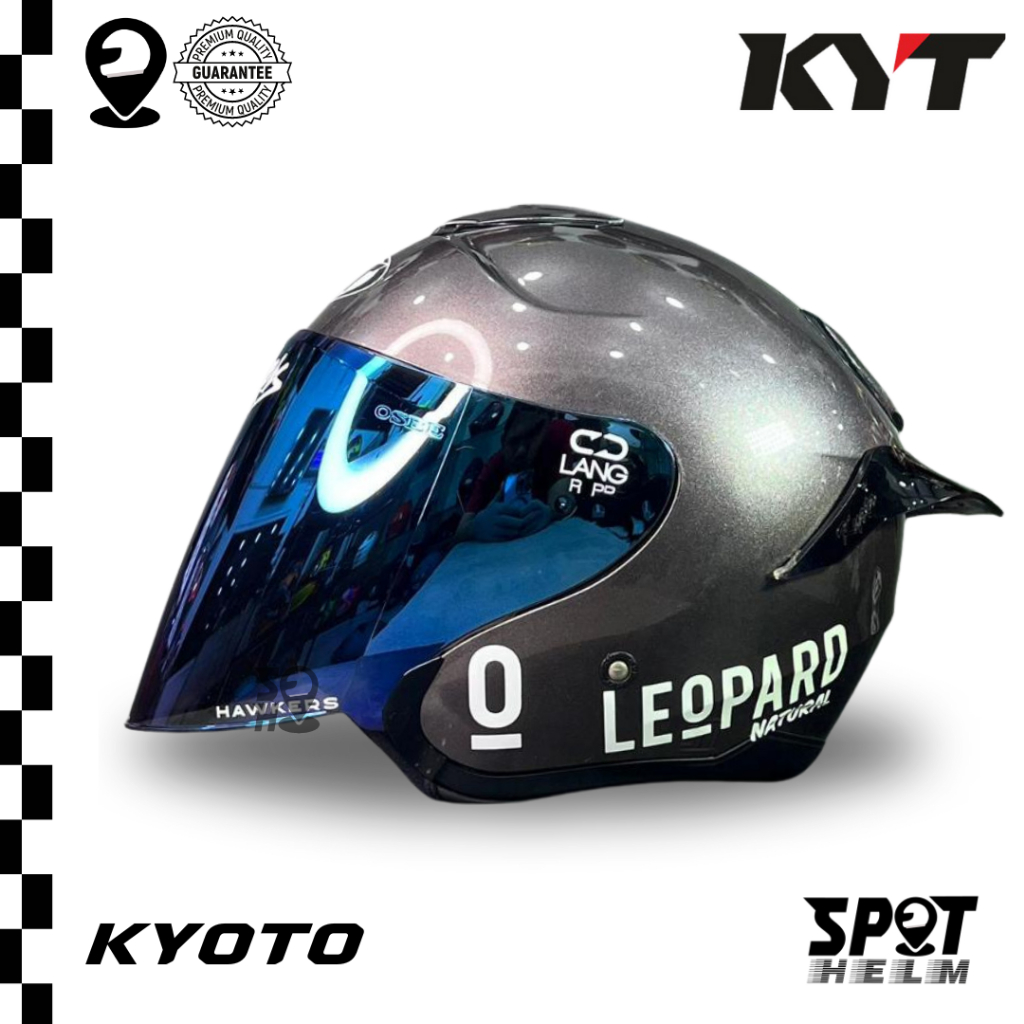 HELM KYT KYOTO LEOPARD GUNMETAL GLOSSY - HALF FACE SINGLE VISOR - LEOPARD KYT