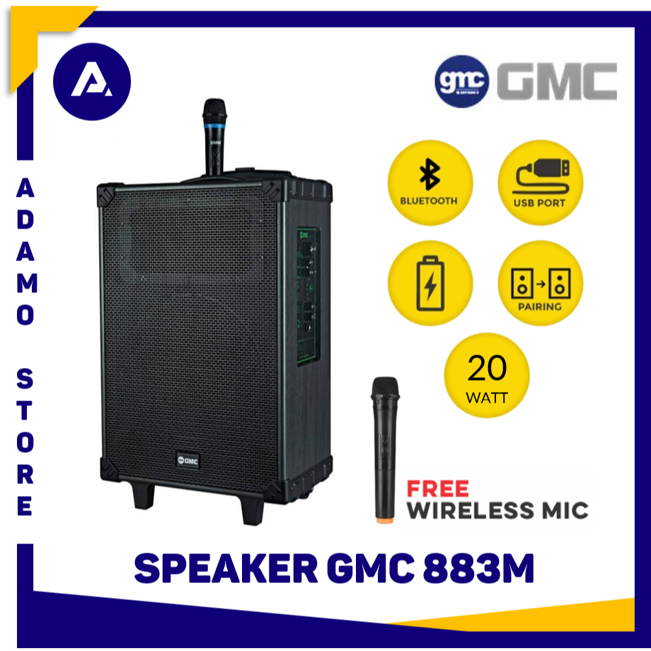 Speaker GMC 883M Bluetooth Karaoke Portable Speaker 12 inch Free Wireless Mic