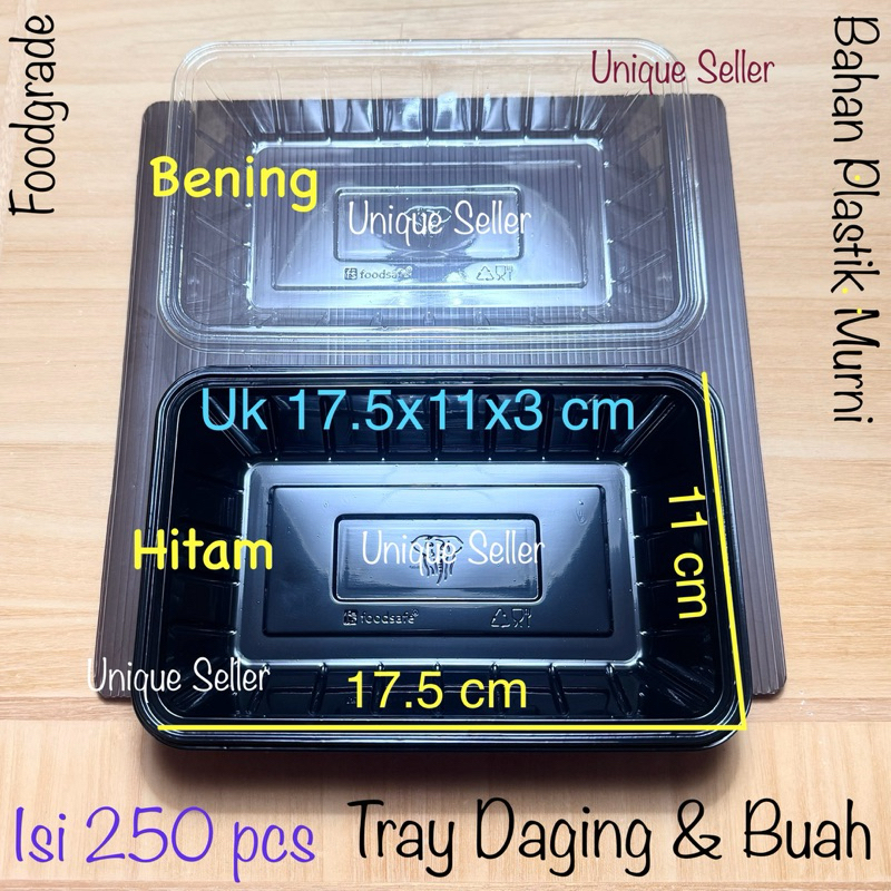 [Isi250] Tray Buah & Daging Plastik Hitam Bening TX 17.5x11x3 cm Sekali Pakai / Tray Buah Plastik Hi