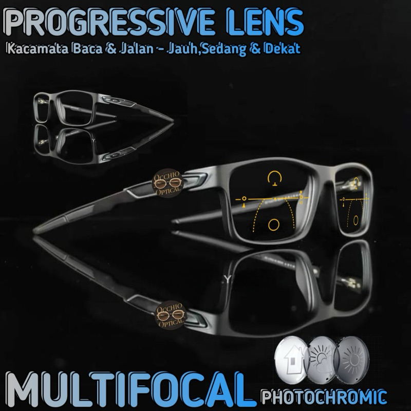 Kacamata Sporty Progresif Photochromic Pria | Kacamata Baca dan Jalan | Kacamata Baca Sporty Model S