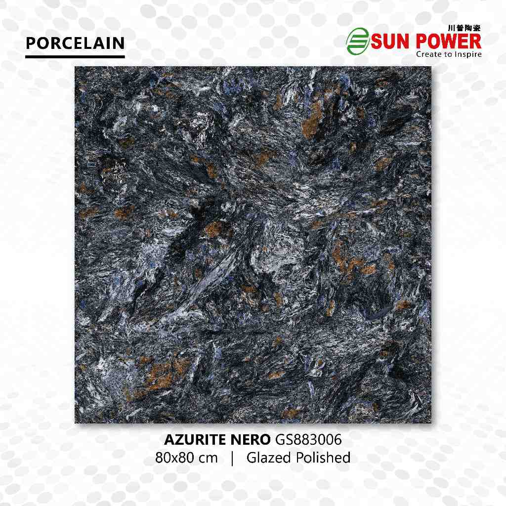 Granit Lantai Glazed Polished 80x80 - Azurite Nero | Sun Power