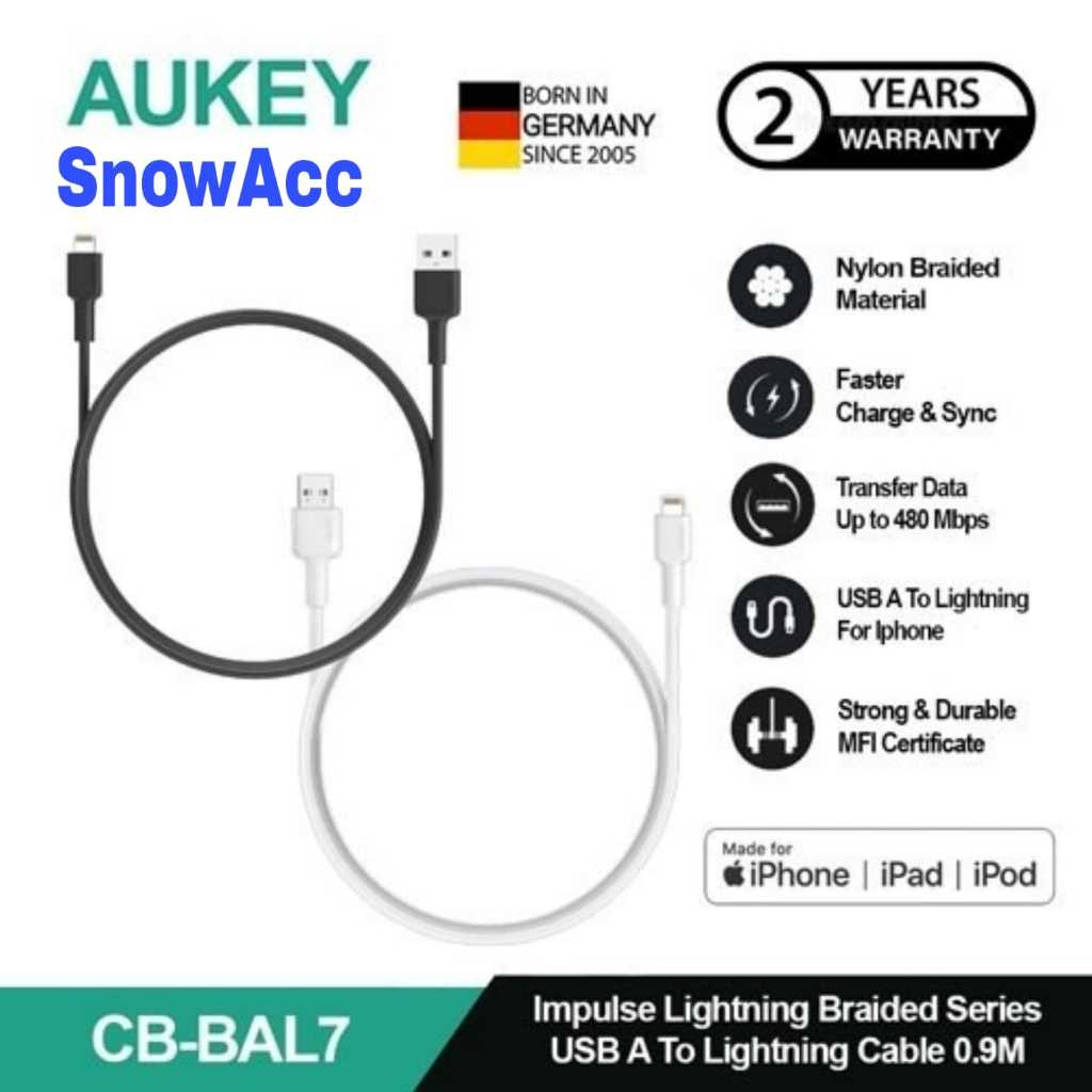 AUKEY Kabel Data iPhone Lightning Kabel Data Charger MFI Braided Nylon CB-BAL7