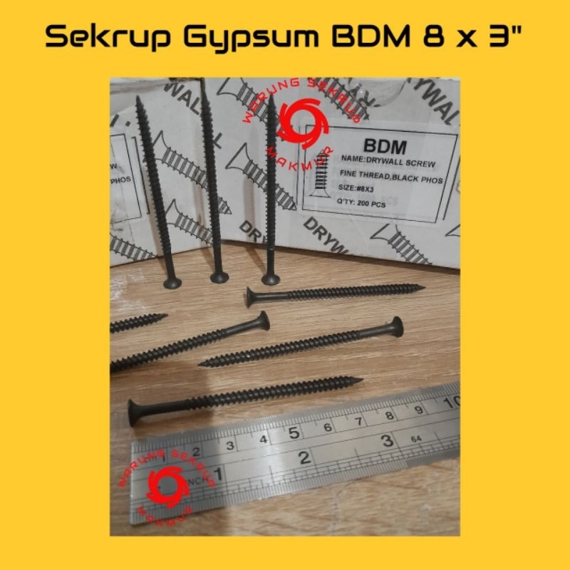 (50 pcs) Sekrup Gypsum 8x3" / Baut Gipsum Hitam 7.5CM